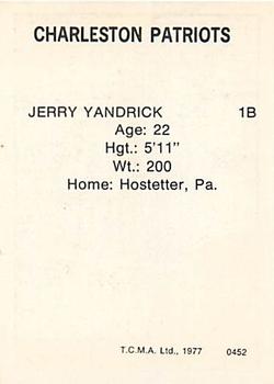1977 TCMA Charleston Patriots #0452 Jerry Yandrick Back