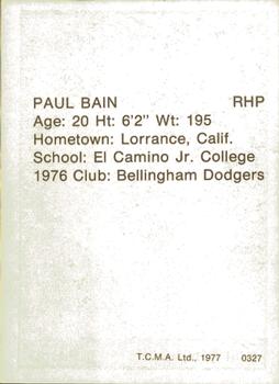 1977 TCMA Clinton Dodgers #0327 Paul Bain Back
