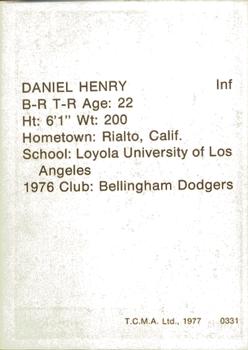 1977 TCMA Clinton Dodgers #0331 Dan Henry Back