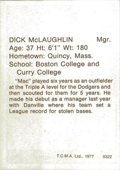 1977 TCMA Clinton Dodgers #0322 Dick McLaughlin Back