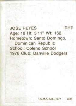 1977 TCMA Clinton Dodgers #0344 Jose Reyes Back