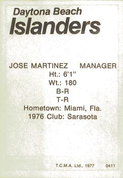 1977 TCMA Daytona Beach Islanders #0411 Jose Martinez Back