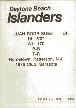 1977 TCMA Daytona Beach Islanders #0430 Juan Rodriguez Back