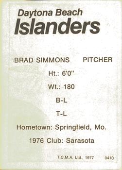 1977 TCMA Daytona Beach Islanders #0410 Brad Simmons Back