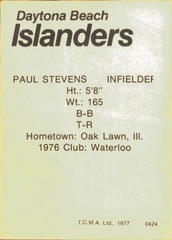 1977 TCMA Daytona Beach Islanders #0424 Paul Stevens Back
