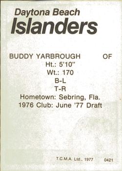 1977 TCMA Daytona Beach Islanders #0421 Buddy Yarbrough Back