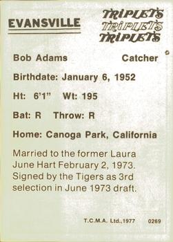 1977 TCMA Evansville Triplets #0269 Bob Adams Back