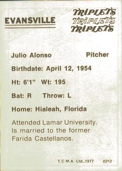 1977 TCMA Evansville Triplets #0252 Julio Alonso Back