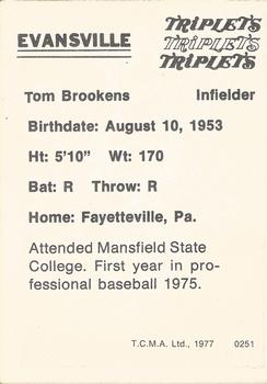 1977 TCMA Evansville Triplets #0251 Tom Brookens Back