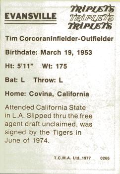 1977 TCMA Evansville Triplets #0266 Tim Corcoran Back
