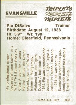 1977 TCMA Evansville Triplets #0258 Pio DiSalvo Back