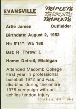 1977 TCMA Evansville Triplets #0248 Artie James Back