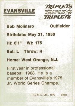 1977 TCMA Evansville Triplets #0250 Bob Molinaro Back