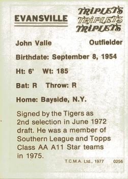 1977 TCMA Evansville Triplets #0256 John Valle Back