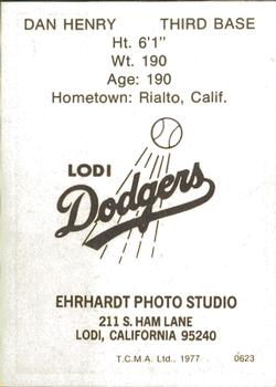 1977 TCMA Lodi Dodgers #0623 Dan Henry Back