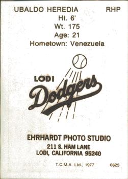 1977 TCMA Lodi Dodgers #0625 Ubaldo Heredia Back