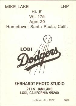 1977 TCMA Lodi Dodgers #0630 Mike Lake Back