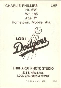 1977 TCMA Lodi Dodgers #0617 Charlie Phillips Back