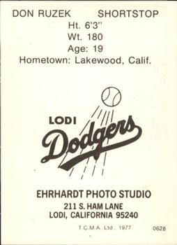 1977 TCMA Lodi Dodgers #0628 Don Ruzek Back