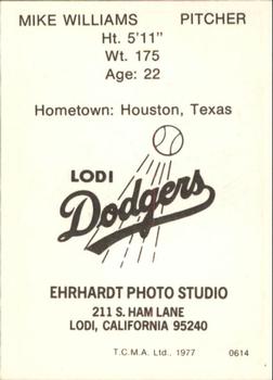 1977 TCMA Lodi Dodgers #0614 Mike Williams Back