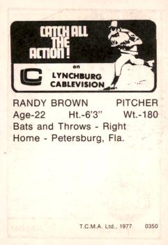 1977 TCMA Lynchburg Mets #0350 Randy Brown Back
