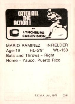1977 TCMA Lynchburg Mets #0351 Mario Ramirez Back