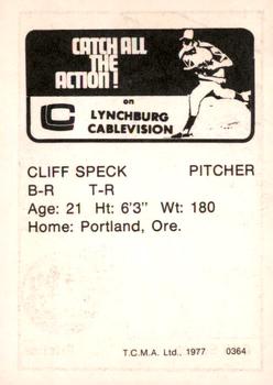1977 TCMA Lynchburg Mets #0364 Cliff Speck Back