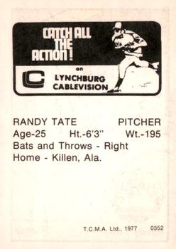 1977 TCMA Lynchburg Mets #0352 Randy Tate Back