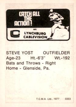 1977 TCMA Lynchburg Mets #0353 Steve Yost Back