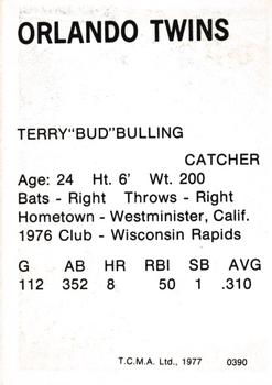1977 TCMA Orlando Twins #0390 Terry Bulling Back