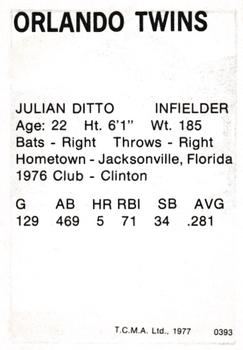 1977 TCMA Orlando Twins #0393 Julian Ditto Back