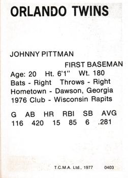 1977 TCMA Orlando Twins #0403 Johnny Pittman Back