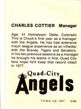 1977 TCMA Quad City Angels #0189 Chuck Cottier Back
