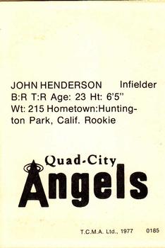 1977 TCMA Quad City Angels #0185 John Henderson Back
