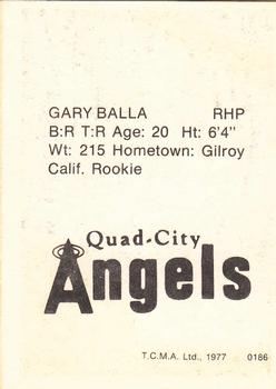 1977 TCMA Quad City Angels #0186 Gary Balla Back