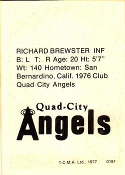1977 TCMA Quad City Angels #0191 Rich Brewster Back