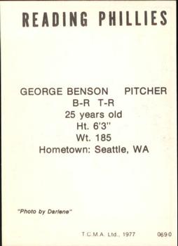 1977 TCMA Reading Phillies #0690 George Benson Back