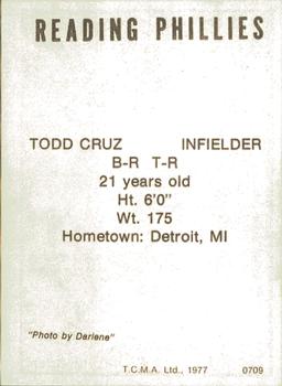 1977 TCMA Reading Phillies #0709 Todd Cruz Back