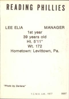 1977 TCMA Reading Phillies #0697 Lee Elia Back