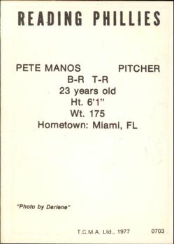 1977 TCMA Reading Phillies #0703 Pete Manos Back