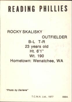 1977 TCMA Reading Phillies #0694 Rocky Skalisky Back
