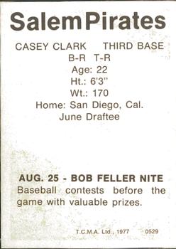 1977 TCMA Salem Pirates #0529 Casey Clark Back