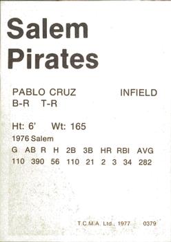 1977 TCMA Salem Pirates #0379 Pablo Cruz Back