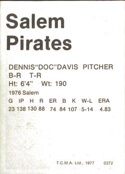 1977 TCMA Salem Pirates #0372 Dennis Davis Back