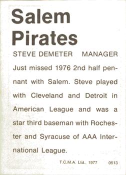 1977 TCMA Salem Pirates #0513 Steve Demeter Back