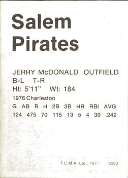 1977 TCMA Salem Pirates #0383 Jerry McDonald Back