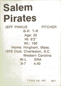 1977 TCMA Salem Pirates #0511 Jeff Pinkus Back