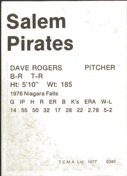 1977 TCMA Salem Pirates #0380 Dave Rogers Back