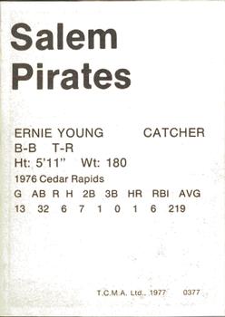 1977 TCMA Salem Pirates #0377 Ernie Young Back