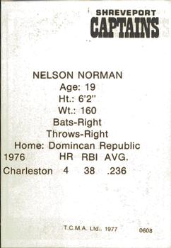 1977 TCMA Shreveport Captains #0608 Nelson Norman Back